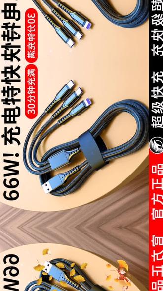 6A超級快充三合一充電線 一拖三，暢享全速充電新時代